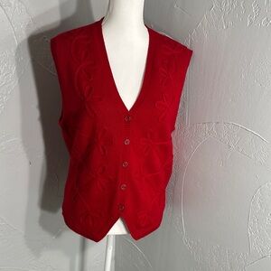 Karen Scott Red V-Neck Sleeveless Button Sweater Vest